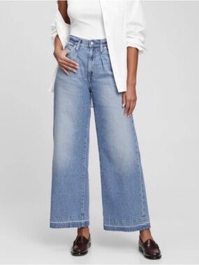 NWT GAP Trouser Wide-Leg High-Rise Pleated Medium Vintage Blue Jeans Sz 8 or 29
